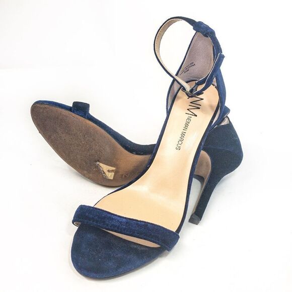 Neiman Marcus Blue Velvet Strappy Stiletto Sandals Heels Sz 8.5M - Picture 9 of 10